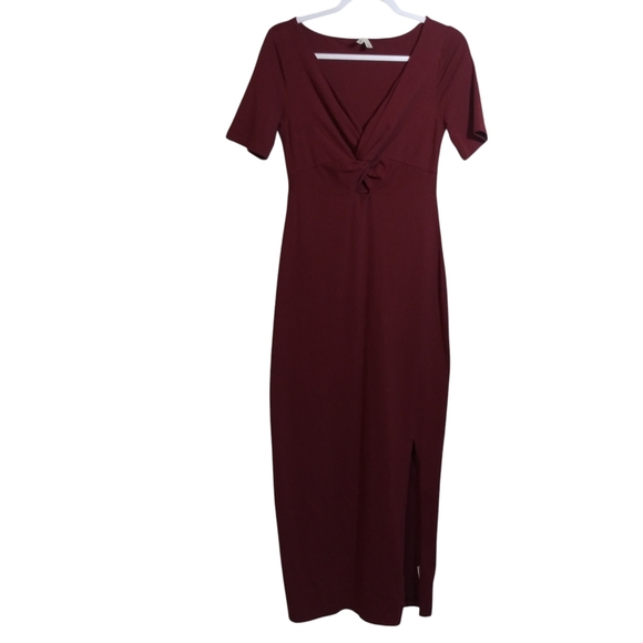 Pact Burgundy Organic Cotton Twist Knot Cut Out Luxe Jersey Ethical Maxi Dress S - Picture 2 of 8